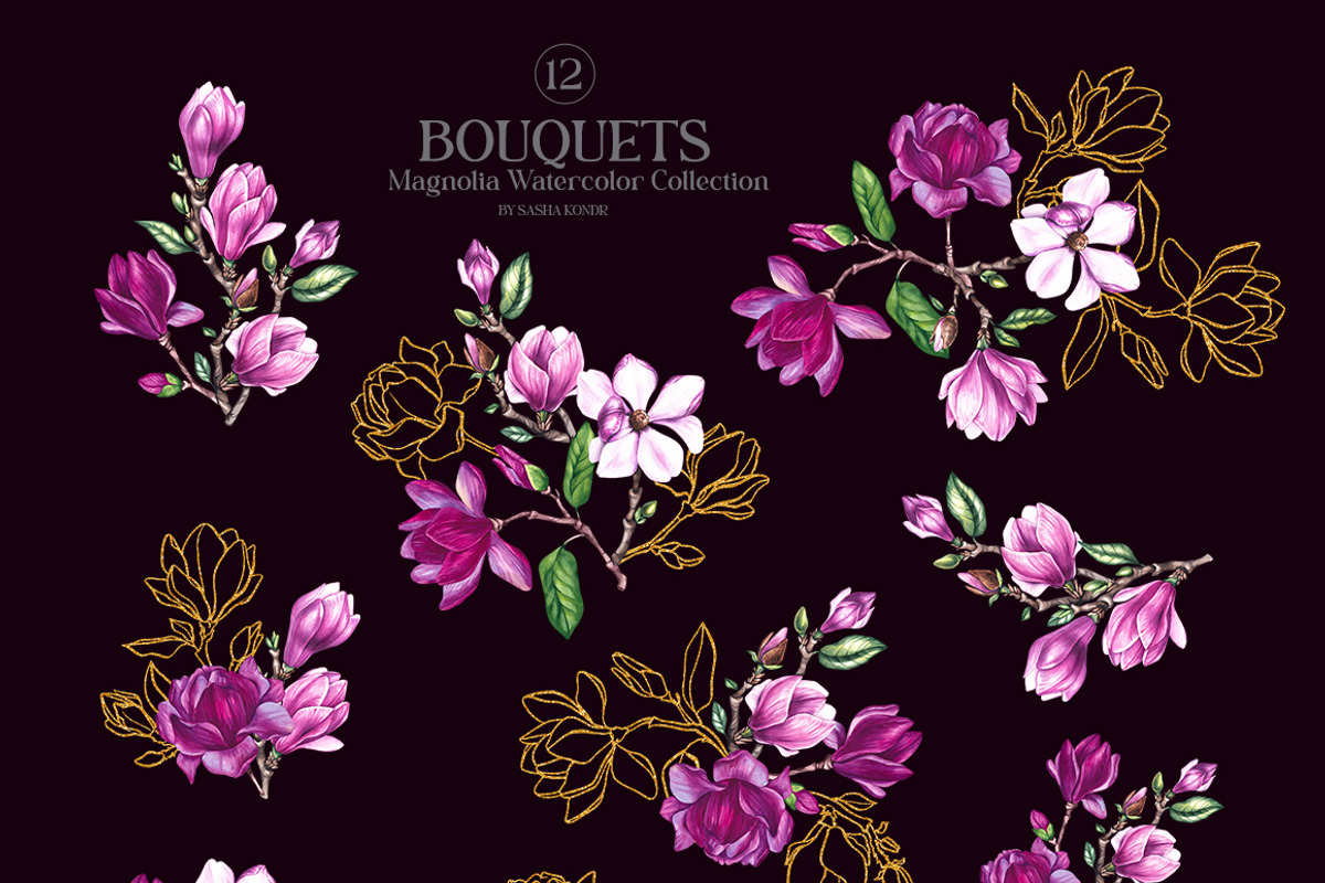 Magnolia PNG Watercolor Flowers, a Decorative Illustration by SashaKondr (Photo 9 of 13)