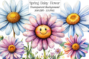 Watercolor Spring Daisy Flower Clipa, an Illustration by DreamPrint404