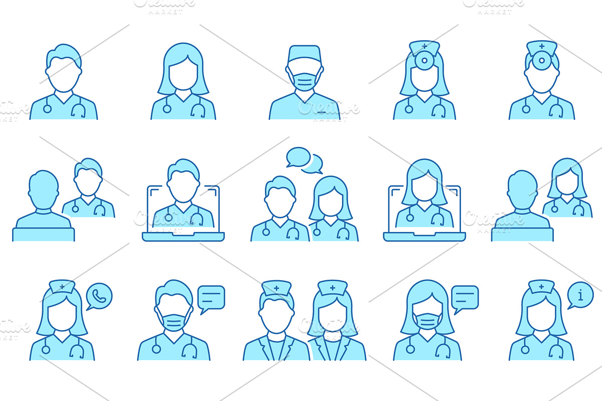 Doctors Line Color Icon Set, a Healthcare Illustration by Vector Creator