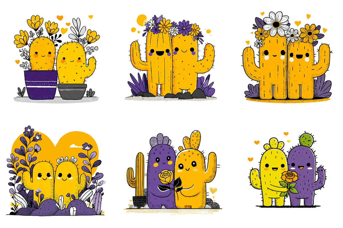 Cute Cactus Couple Valentine Clipart, an Illustration by DreamArtGraphic (Photo 3 of 4)