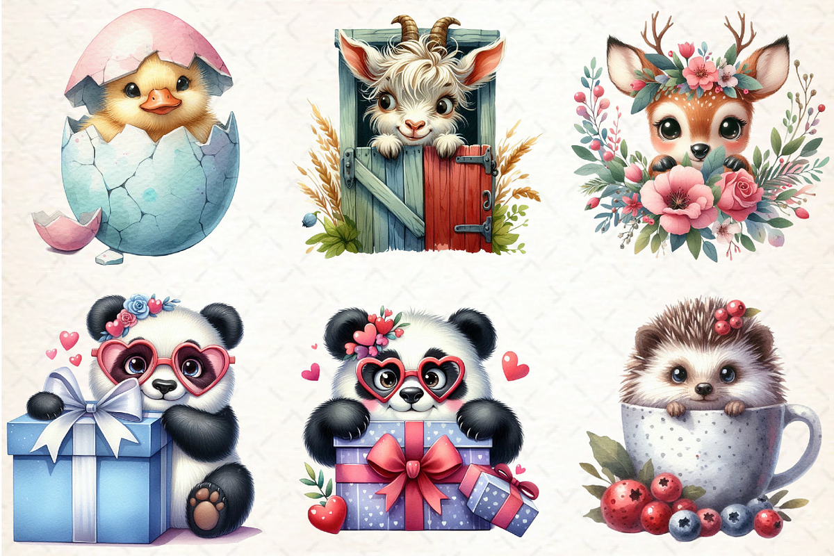 Funny Animals Clipart PNG Bundle, an Illustration by Libby Wishes (Photo 2 of 7)