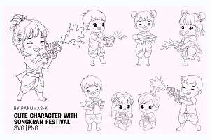 Cute Character with Songkran Festiva