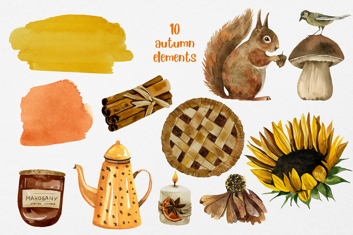 Autumn watercolor clipart pumpkins, an Animal Illustration by Artcard Watercolor (Photo 7 of 15)