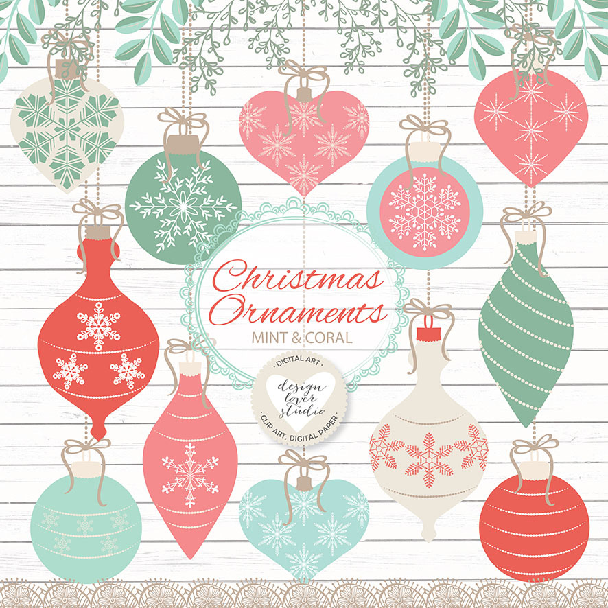 Vector Christmas ball coral/mint | Illustrations ~ Creative Market