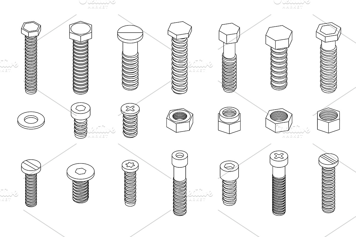 Screw-bolt icons set vector outine, an Object Illustration by Ylivdesign