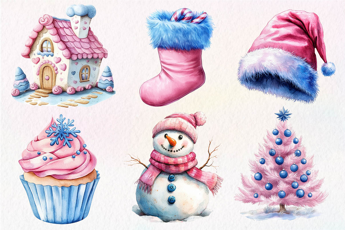 Pink and Blue Christmas Clipart, an Illustration by Dream Creation (Photo 3 of 7)
