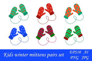 Pairs of knitted mittens set