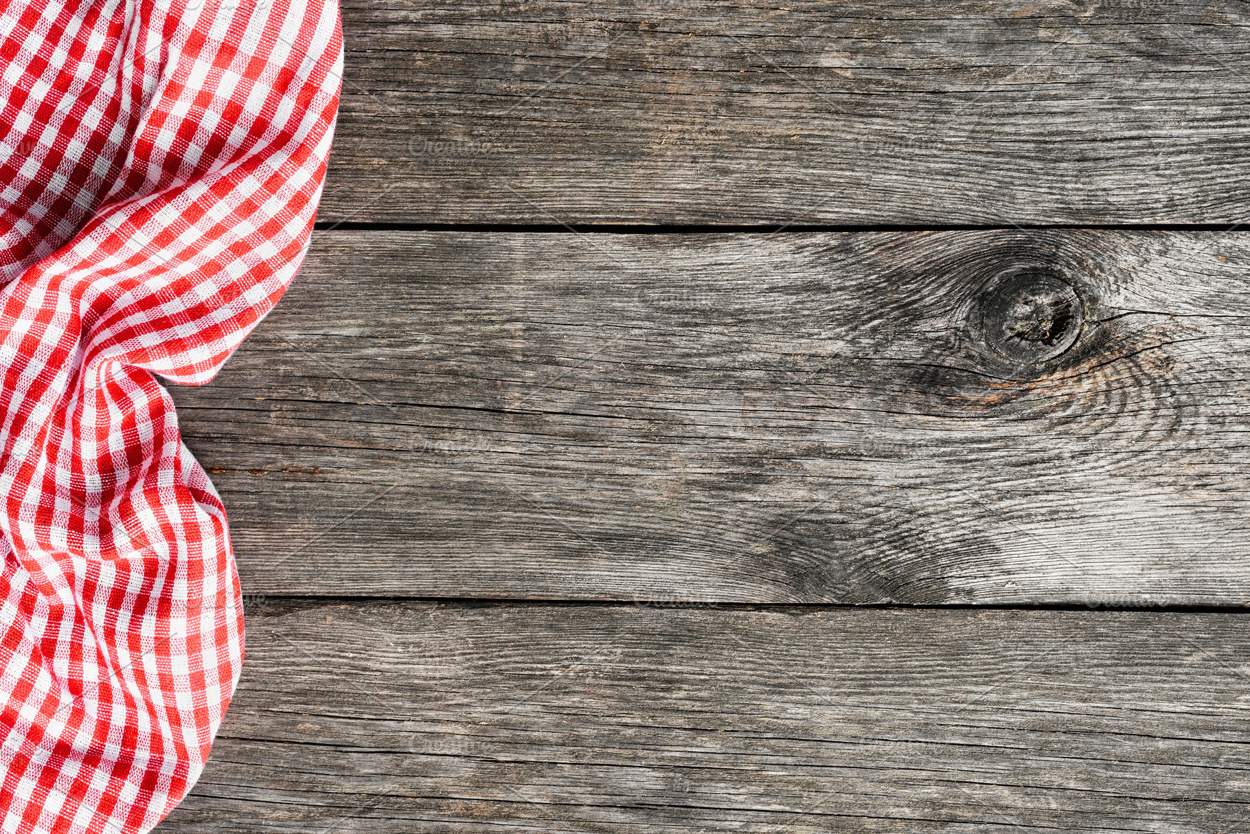 Red plaid kitchen textile on wood, an Abstract Photo by The baking man