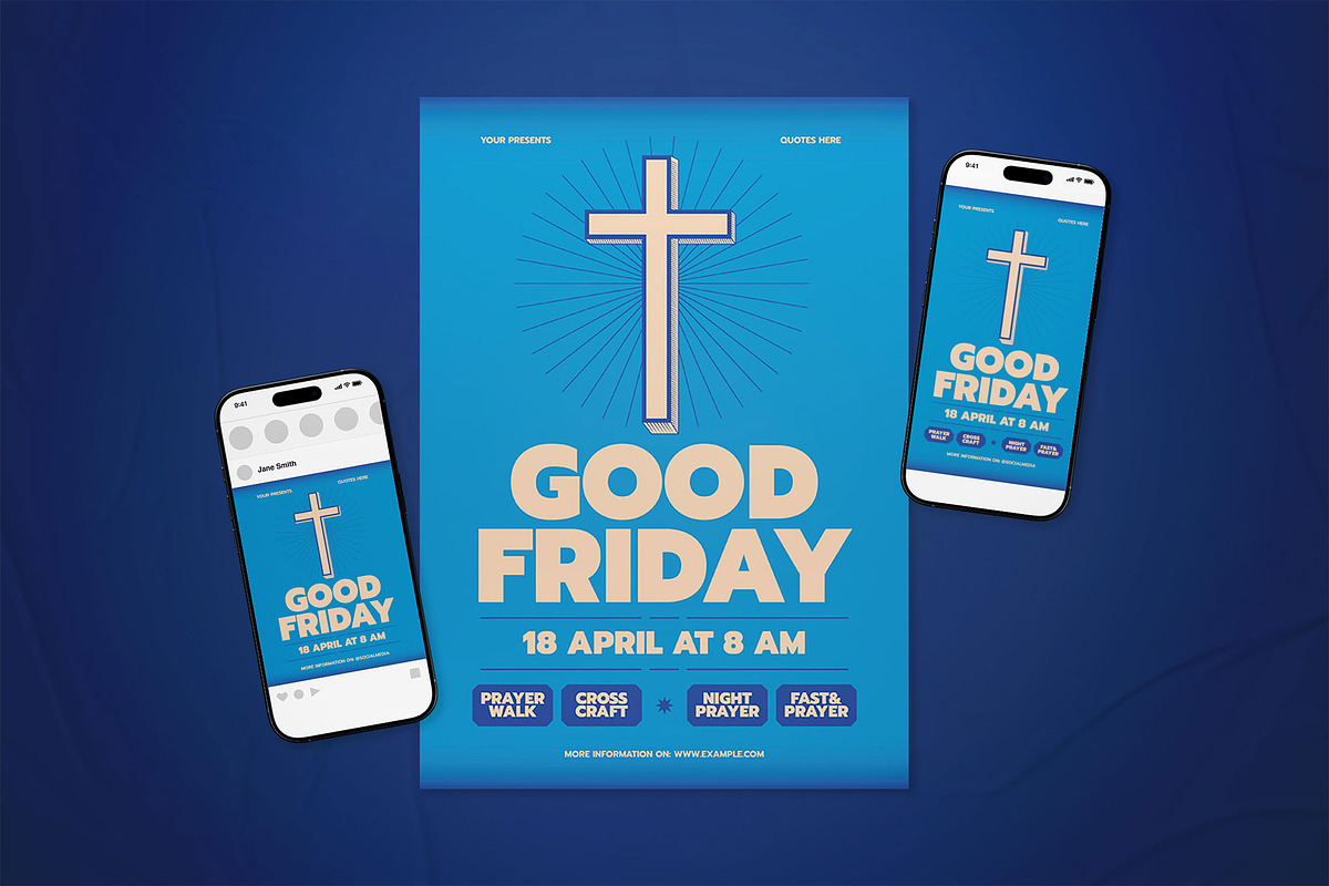 Blue Vintage Good Friday Flyer Set, a Flyer Template by The Good Store (Photo 1 of 2)