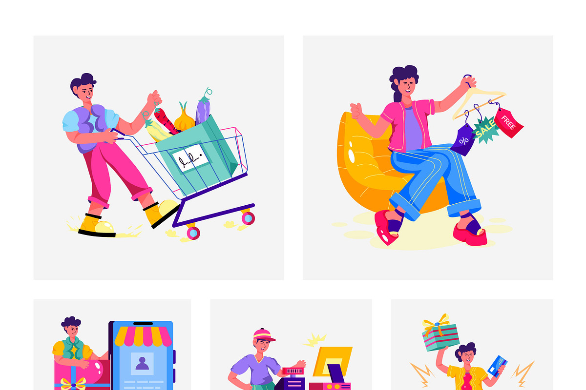 Shopping Illustration Set, a Person Illustration by Prosymbols (Photo 7 of 8)