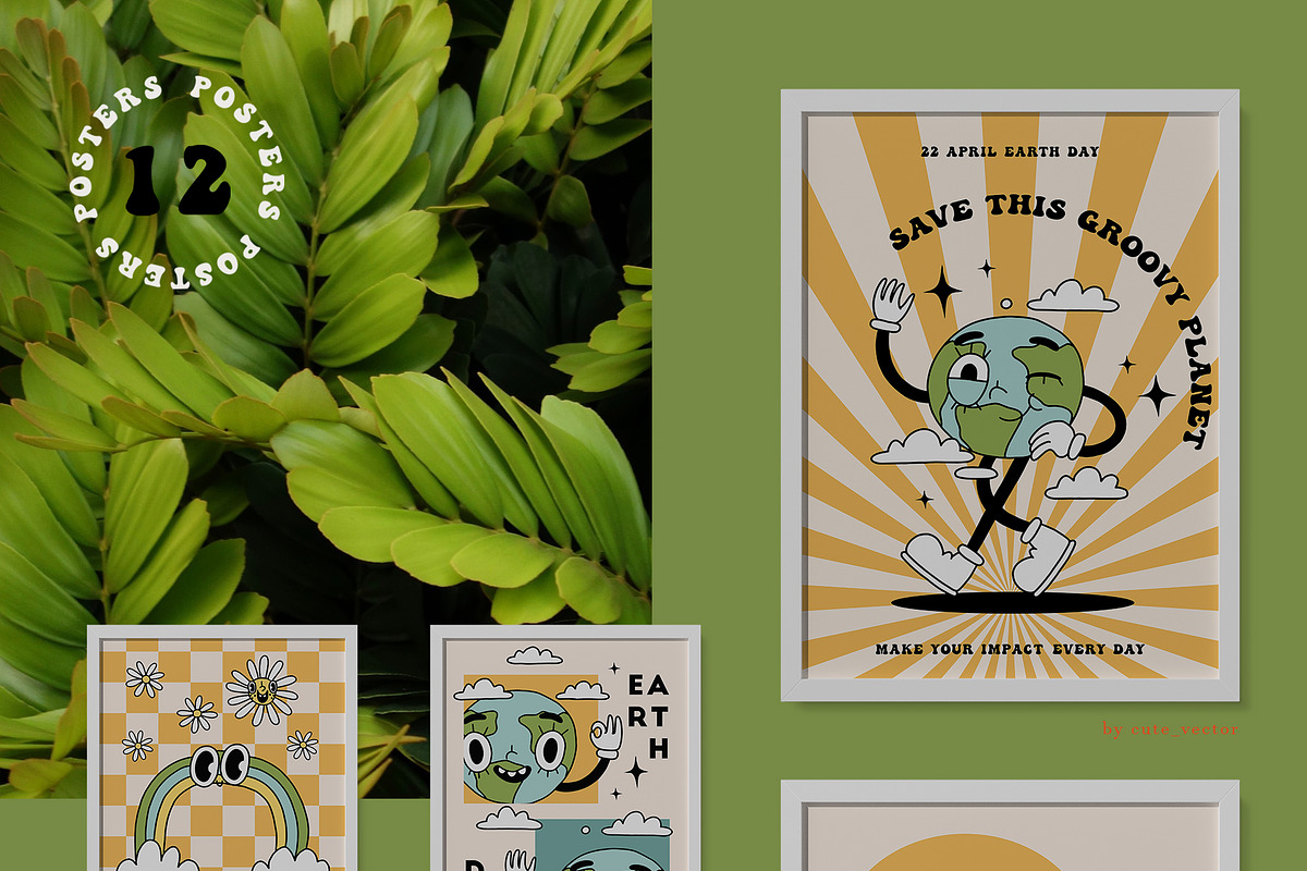 Groovy Earth day elements & prints, a Stationery Template by Cute Atelier (Photo 7 of 9)