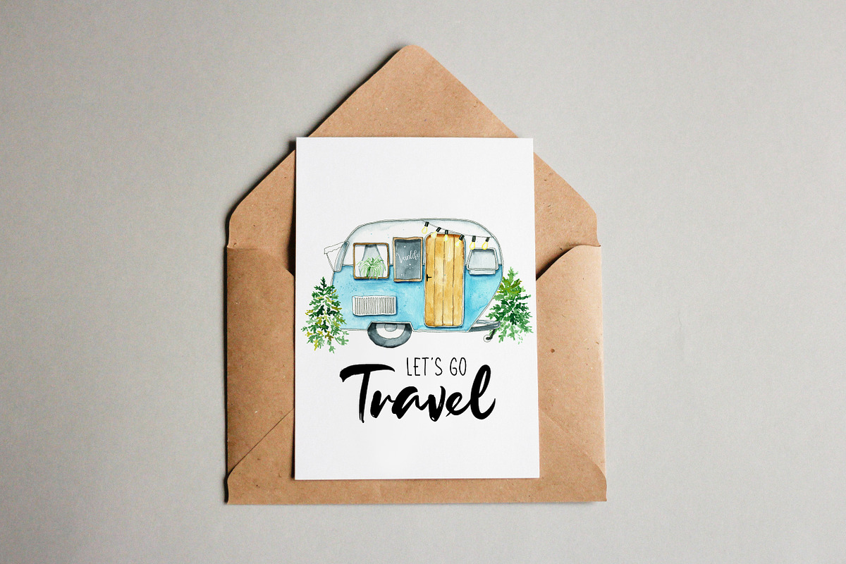 Vanlife. Watercolor illustrations., a Transportation Illustration by iri-illustration (Photo 2 of 9)