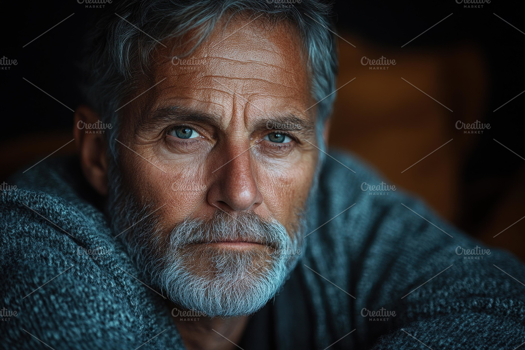 Mature man with gray hair and beard, a Photo by Tanuart