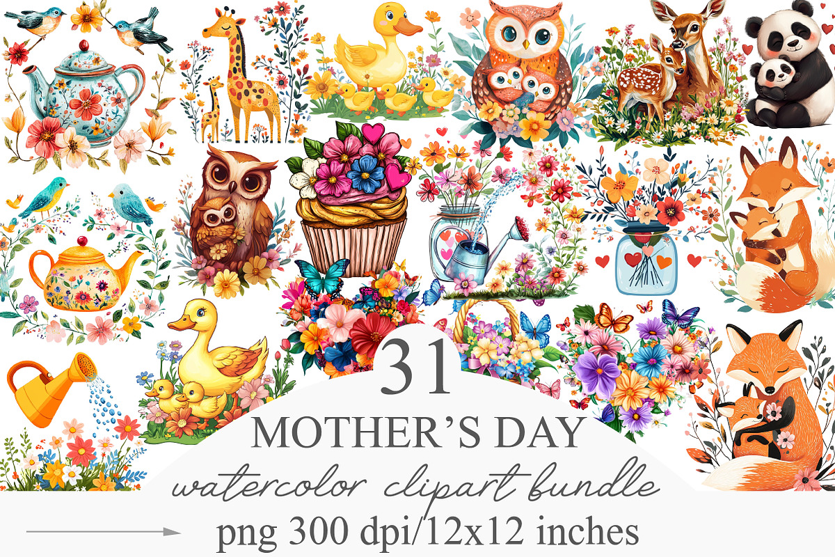 Mother's Day Clipart Set PNG, an Illustration by Designking (Photo 1 of 5)