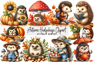 Autumn Hedgehogs Clipart, an Illustration by DreamArtGraphic
