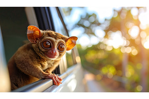 Cute tarsier looking out a car, an Animal Photo by Igor Tichonow