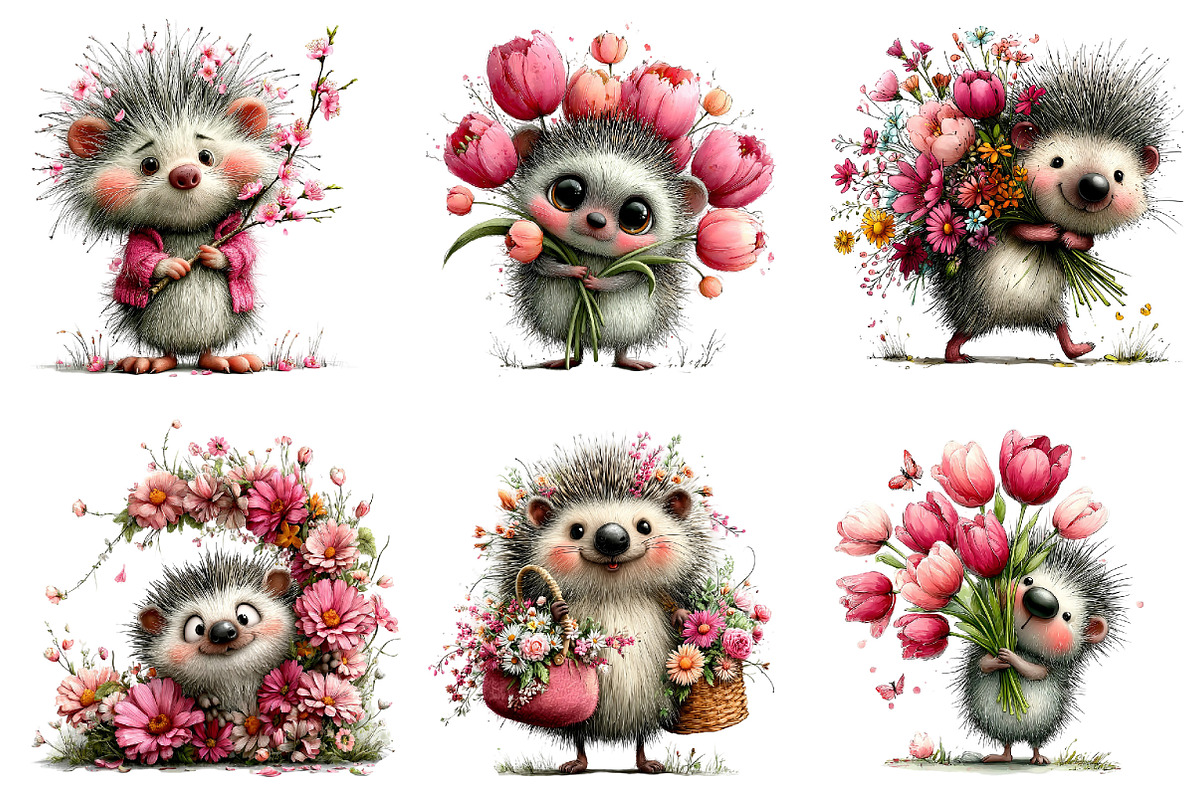 Whimsical Spring Hedgehog Clipart, an Illustration by Dream Creation (Photo 4 of 7)