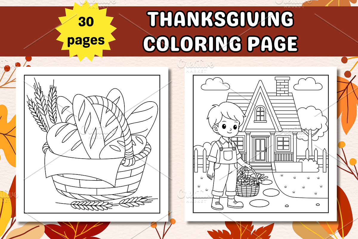 Cute Thanksgiving Coloring Page, a Seasonal Illustration by Salaly (Photo 5 of 10)