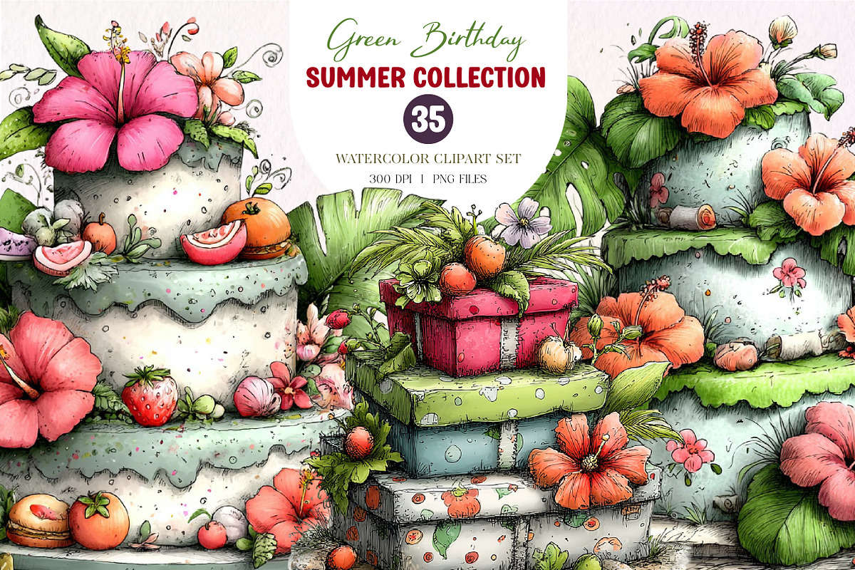 Tropical Lush Green Birthday Clipart, an Illustration by CreationArt (Photo 1 of 10)