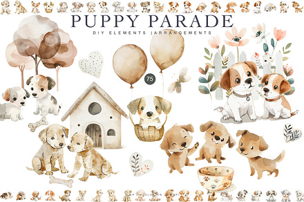 watercolor puppy clipart set