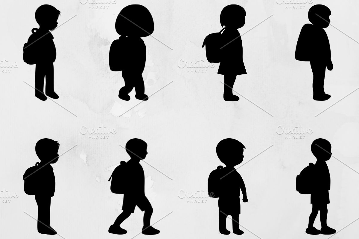 Kids with Backpacks Silhouette SVG, a Person Illustration by newminddesign (Photo 1 of 3)