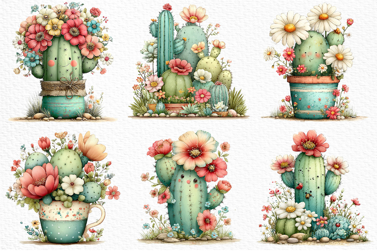 Whimsical Summer Cactus Clipart, an Illustration by Craft Nest (Photo 5 of 11)