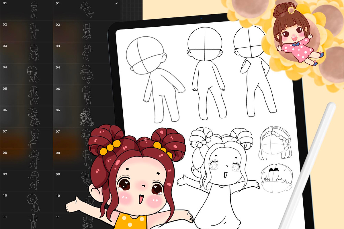 180 Procreate Chibi Stamp Brushes, a Brush Add-On by DrawingStoryShop (Photo 1 of 7)