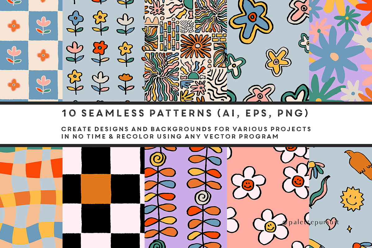Retro Spring Vector Pattern Set, a Pattern Graphic by Palette Pursuit (Photo 4 of 13)