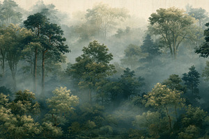 Atmospheric Misty Forest Wallpaper, a Decorative Illustration by Virgo Studio