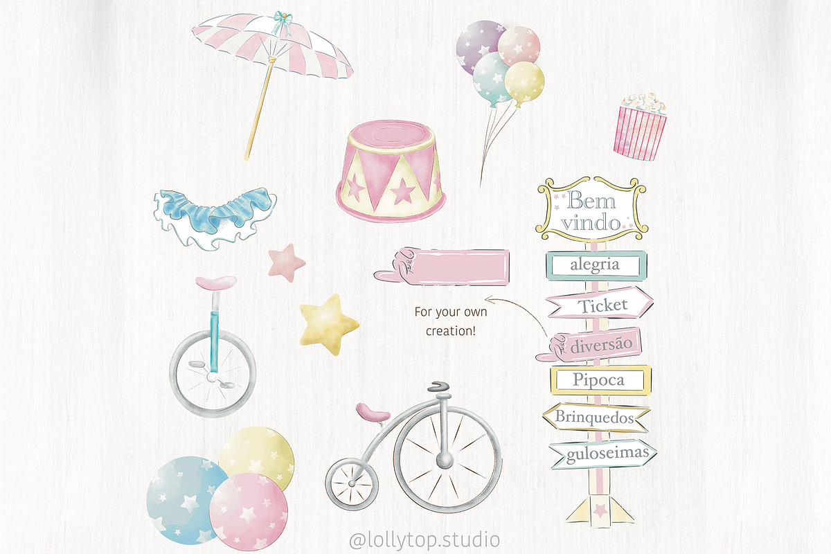 Pink Circus - vintage watercolor, an Illustration by Lolytop Studio (Photo 3 of 8)