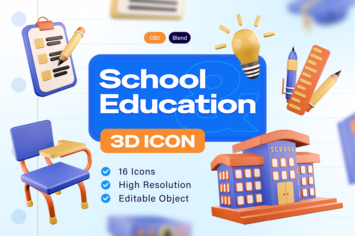 School and Education 3D Icon, an Object 3D Model by Burntilldead (Photo 1 of 7)