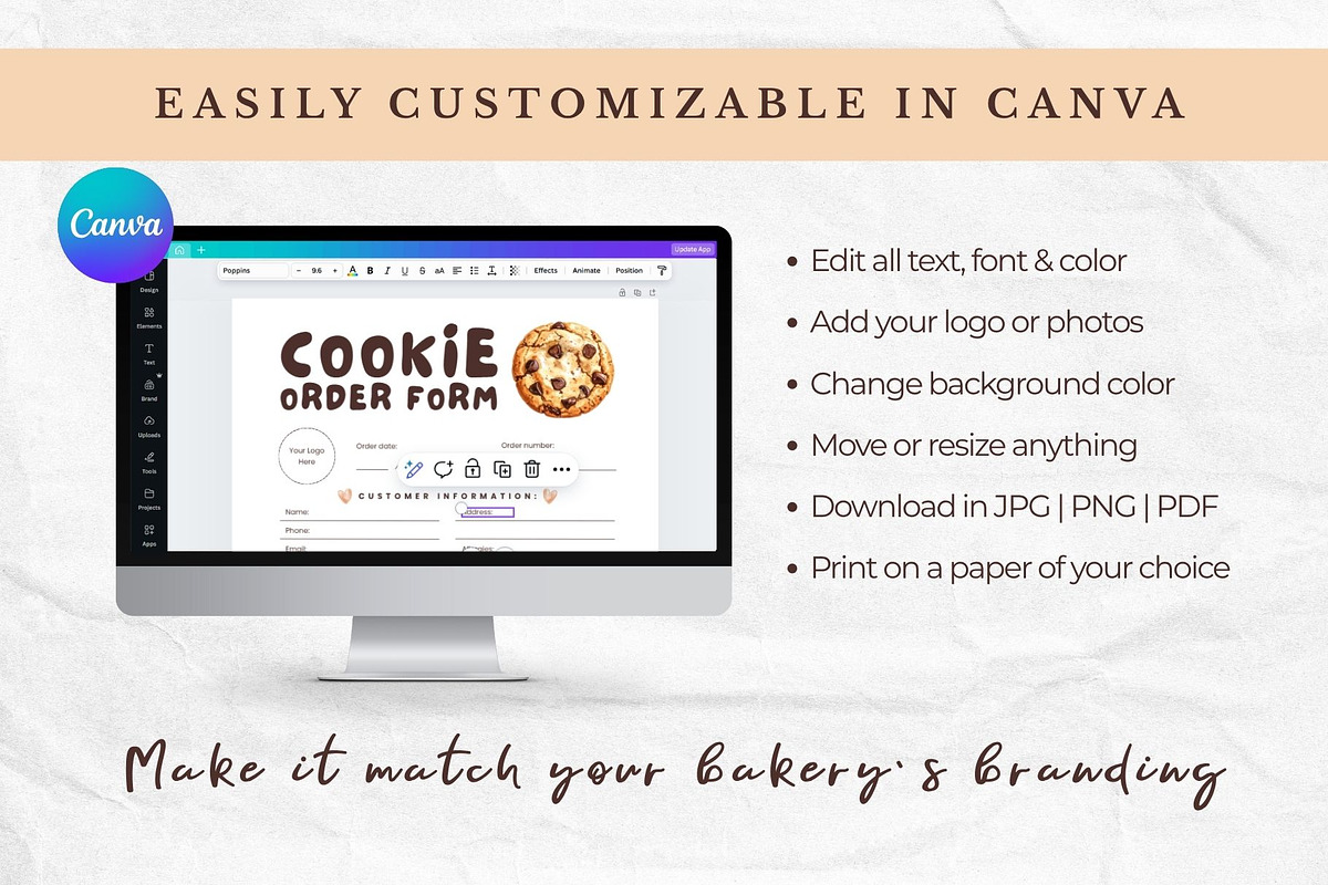 Cookie Order Form Editable Template, a Stationery Template by Anna Design Studio (Photo 3 of 7)