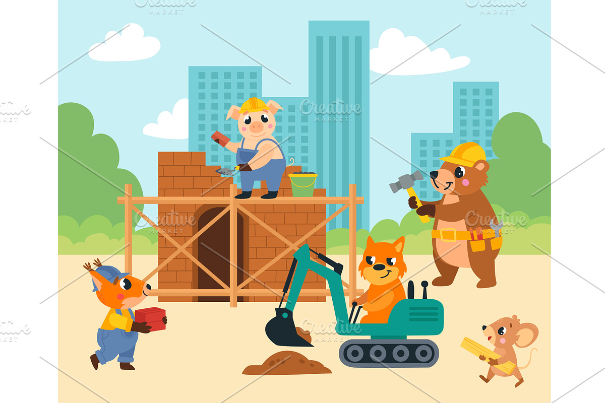 Animals builders working at, an Illustration by LadadikArt