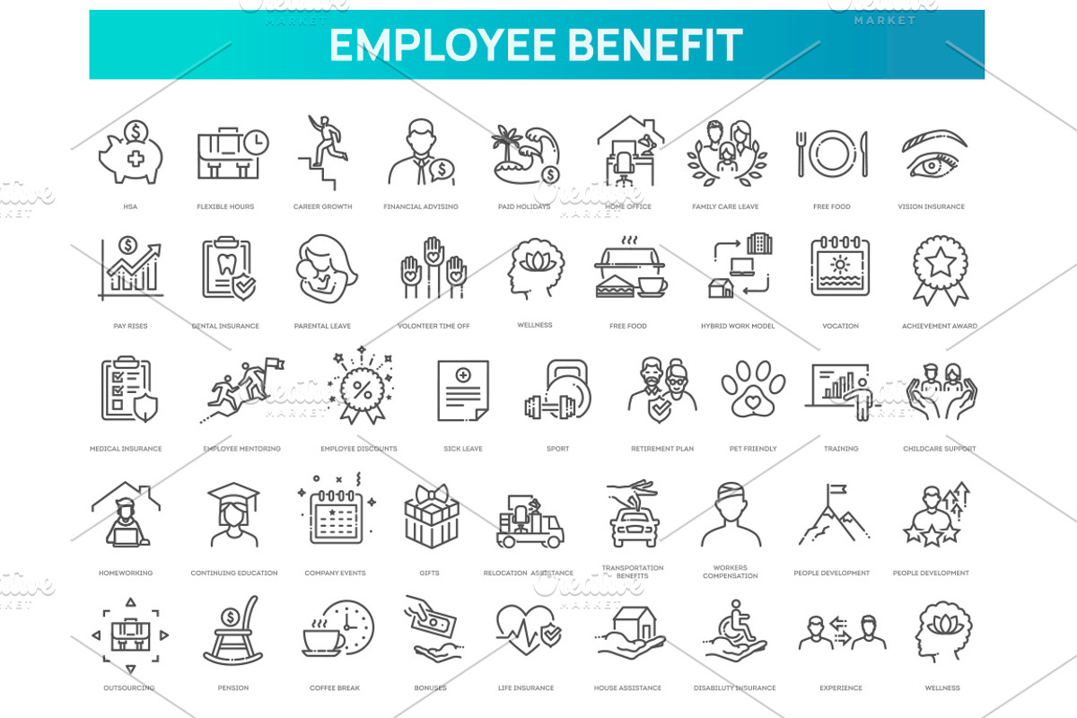 Employee Benefits line icons set, an Outline Icon by Tettygreen (Photo 1 of 2)