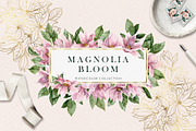 Magnolia bloom - spring floral set, an Illustration by long summer (Thumbnail 1 of 10)