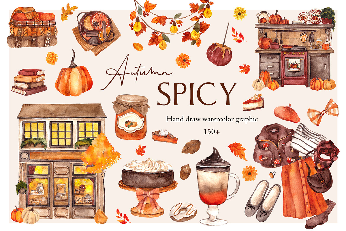 Autumn Spicy.Hand draw watercolor, an Object Graphic by ma_i_vi (Photo 1 of 10)