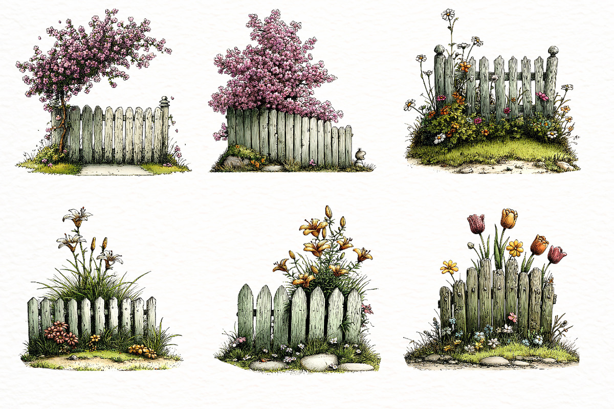 Watercolor Fence with Flowers, a Seasonal Illustration by Designworld (Photo 2 of 9)