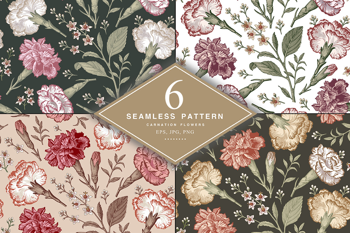 6 Carnation Seamless Flowers pattern, a Pattern Graphic by Vintage (Photo 1 of 9)
