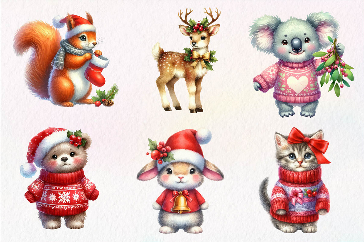Christmas Cute Animals Clipart, an Illustration by Dream Creation (Photo 4 of 7)