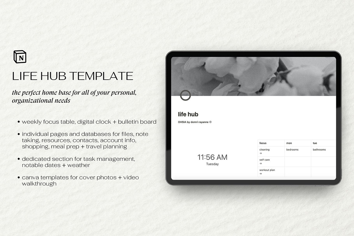 Life Hub Notion Template, a Templates & Theme by OHSIA by Demri Rayanne (Photo 1 of 10)