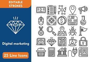 25 Digital marketing Line Icons, an Icon by Pexelpy
