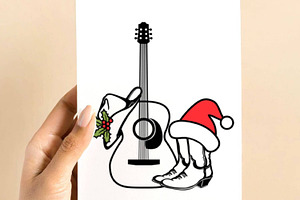 Christmas Country Music Guitar Svg