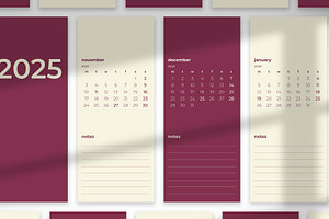 Red Plum 2025 Monthly Calendar, a Print Template by McLittle Stock