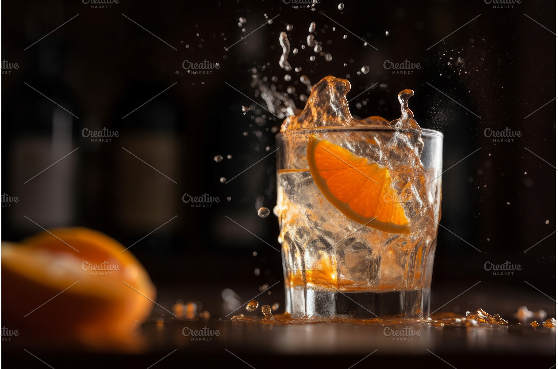Orange dropping cocktail. Generate, a Food & Drink Photo by Ylivdesign