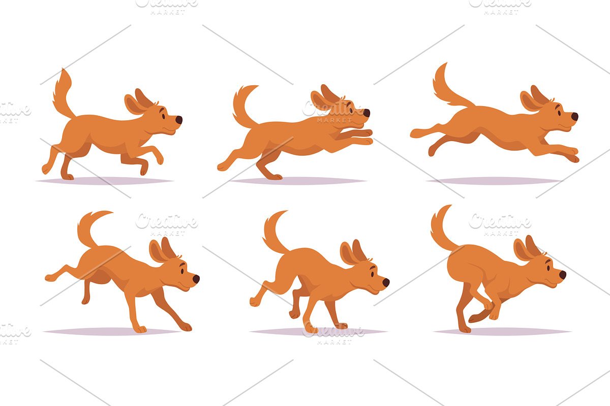 Running dog. Cute cartoon domestic, an Animal Illustration by Onyx