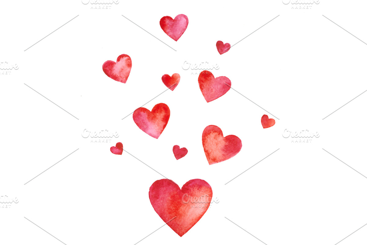Watercolor Hearts (vector+raster) preview 3