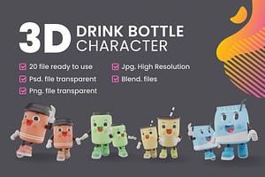 Drink Bottle And Cup 3D Character