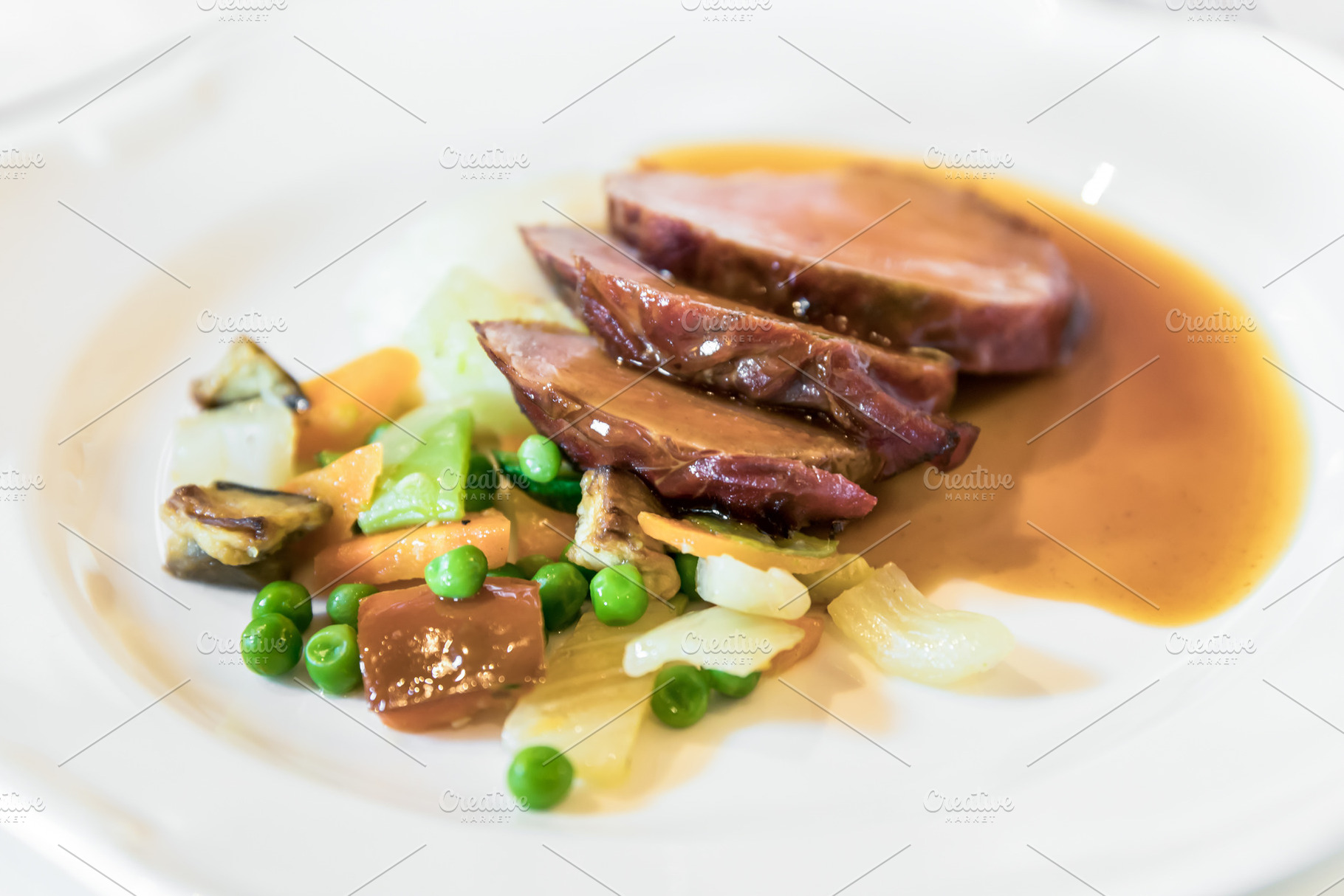 Roast with side dish of Vegetables, a Food & Drink Photo by KYNA STUDIO