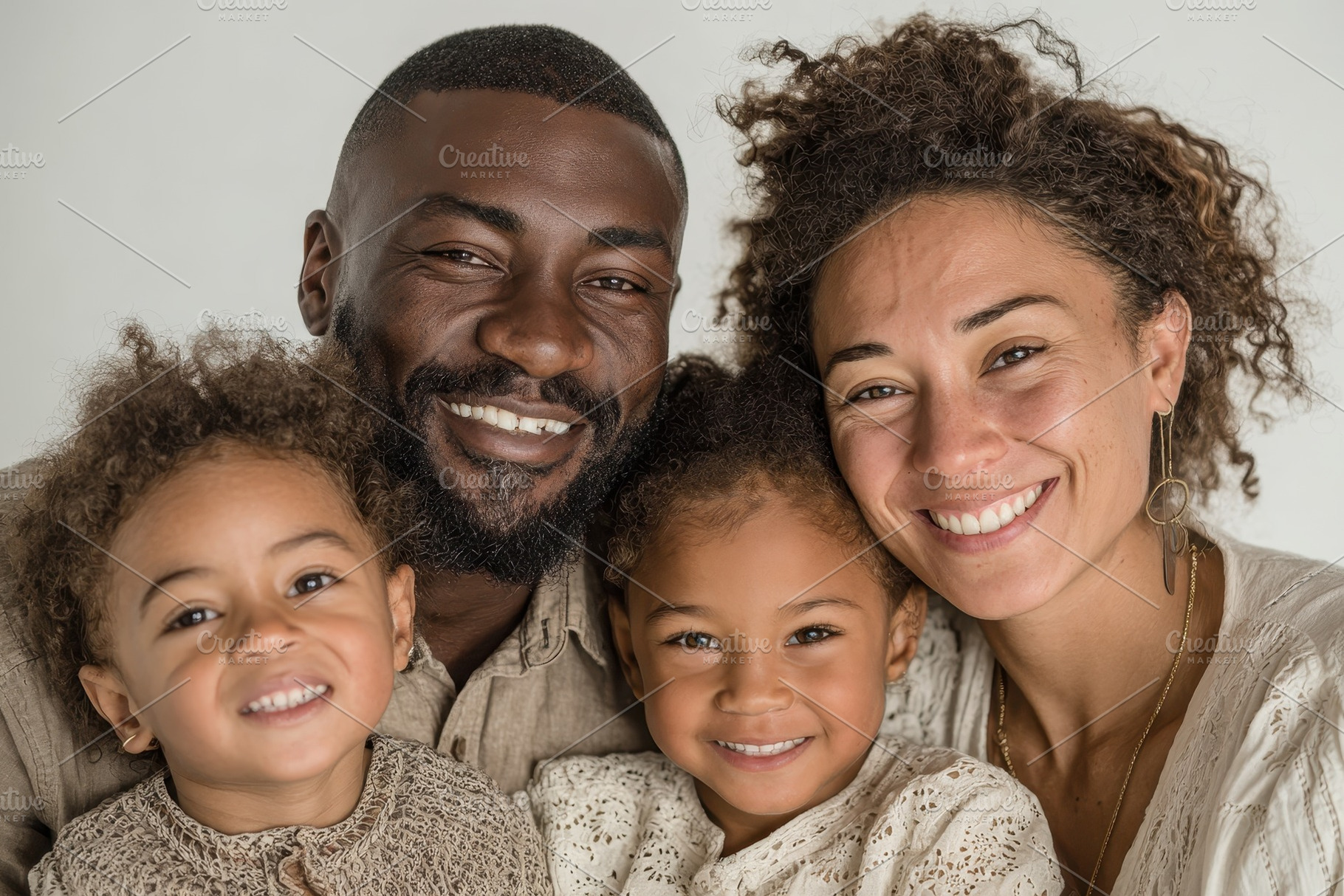Happy family portrait two young girl, a Photo by Pixeness Studio