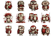 Whimsical Valentines Owls Clipart, an Illustration by Designking (Thumbnail 3 of 5)